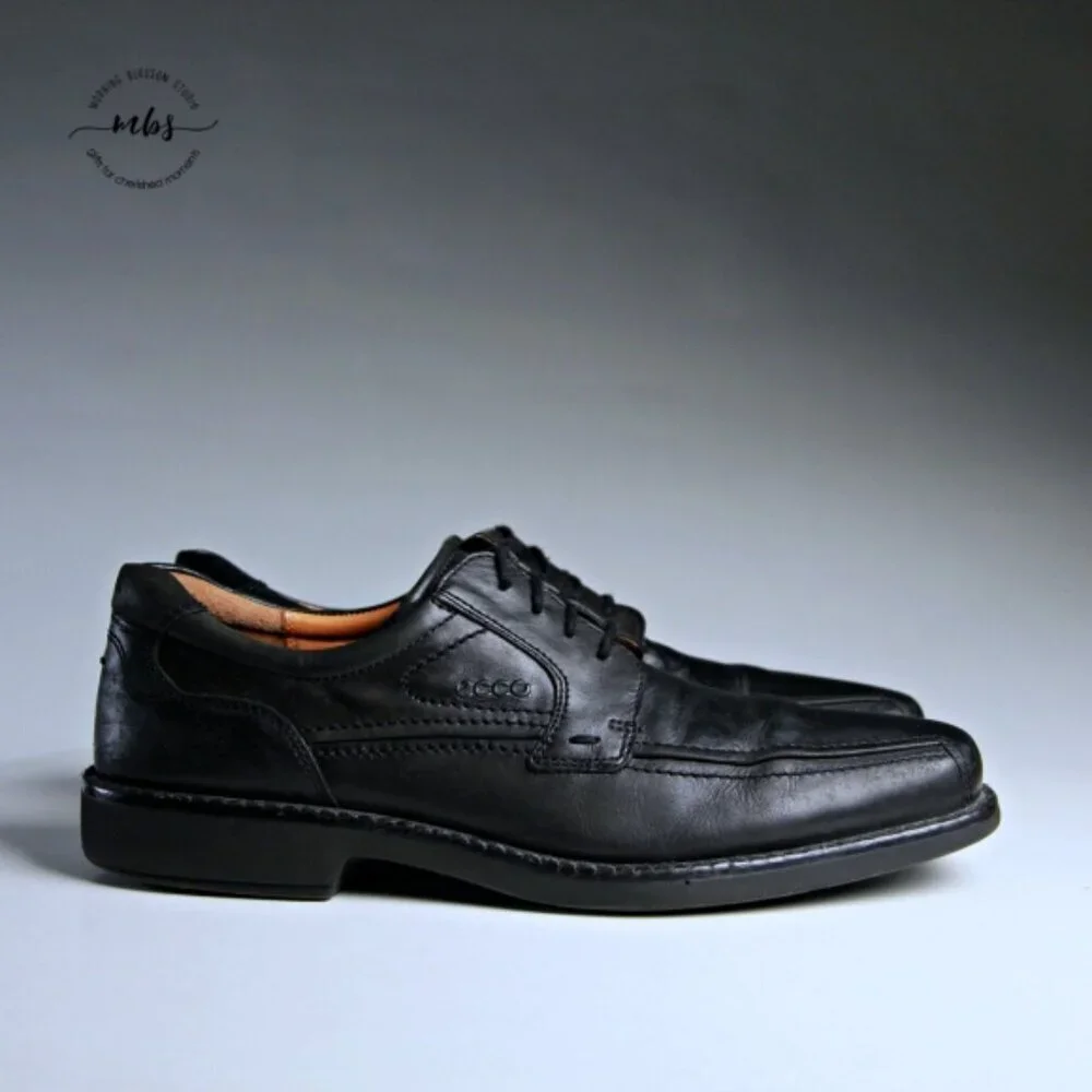 Ecco Lace‎ Up Leather Dress Shoes Black Men 12 - 12-5